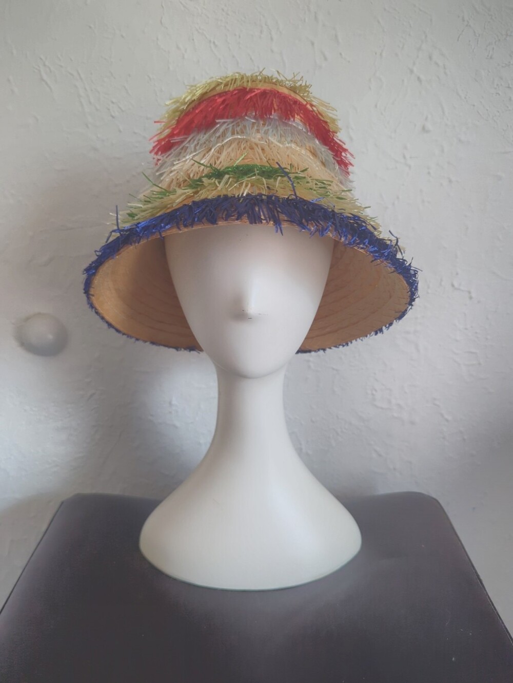 Fun! Vintage Rainbow Fringe Straw Raffia Lampshade Hat